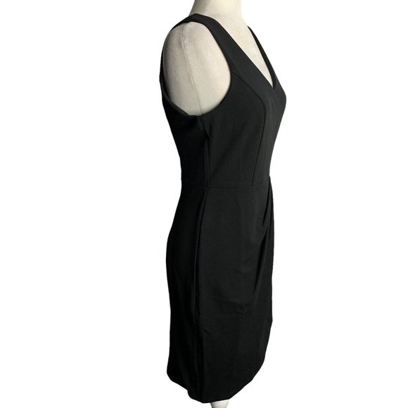 Missjoy Wrap Skirt Sheath Dress S Black V Neck Sleeveless Zip Pleated Draped - Picture 7 of 8